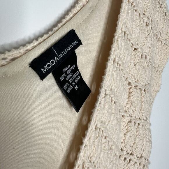 Moda International Crochet Dress Womens Medium Cream Knit Festival Y2K Vtg Boho - Picture 7 of 12